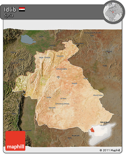 Satellite 3D Map of Idlib, darken