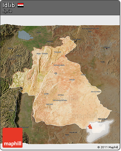 Satellite 3D Map of Idlib, darken