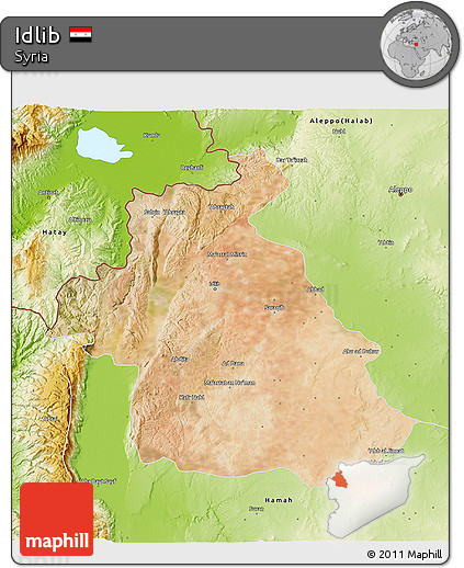 Satellite 3D Map of Idlib, physical outside