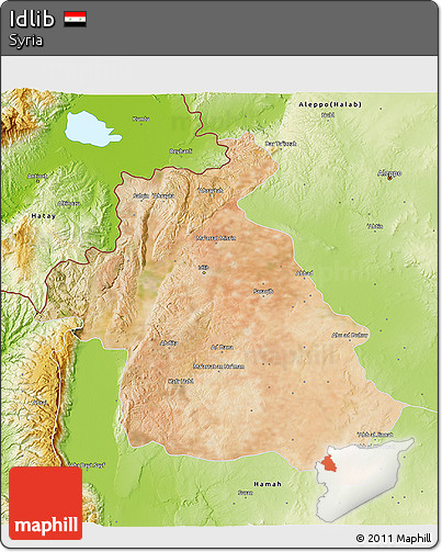 Satellite 3D Map of Idlib, physical outside