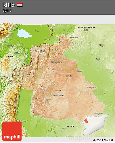 Satellite 3D Map of Idlib, physical outside