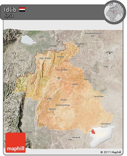 Satellite 3D Map of Idlib, semi-desaturated