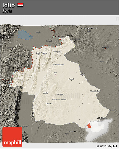 Shaded Relief 3D Map of Idlib, darken