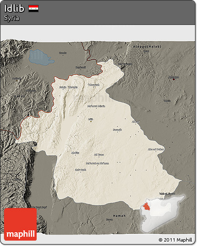 Shaded Relief 3D Map of Idlib, darken