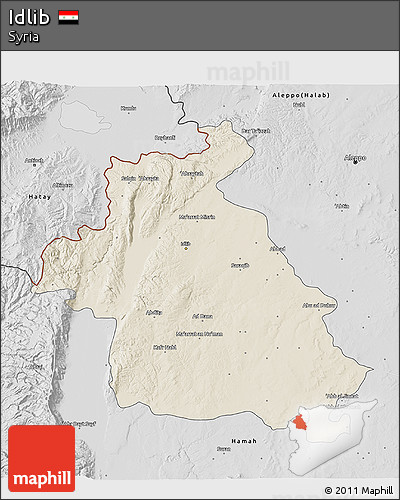 Shaded Relief 3D Map of Idlib, desaturated