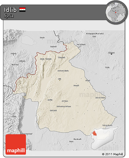 Shaded Relief 3D Map of Idlib, desaturated