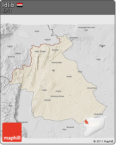 Shaded Relief 3D Map of Idlib, desaturated