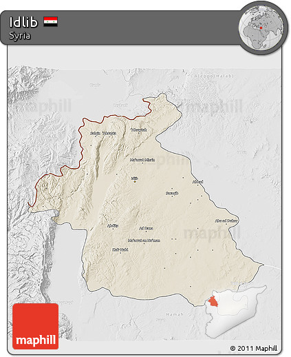 Shaded Relief 3D Map of Idlib, lighten, desaturated