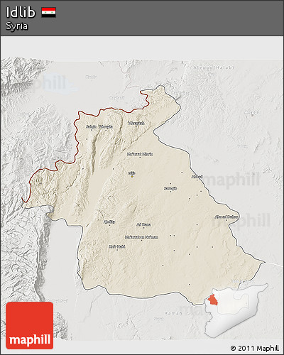 Shaded Relief 3D Map of Idlib, lighten, semi-desaturated