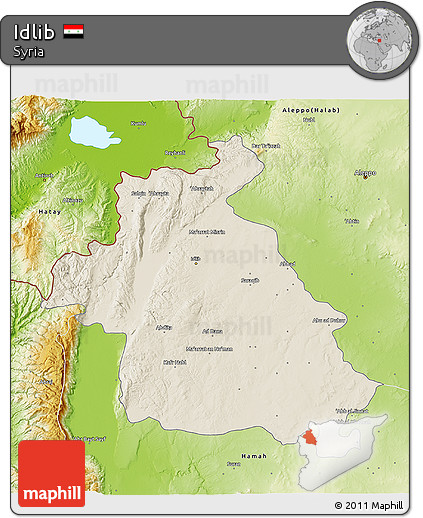 Shaded Relief 3D Map of Idlib, physical outside