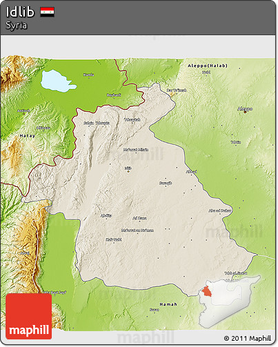 Shaded Relief 3D Map of Idlib, physical outside