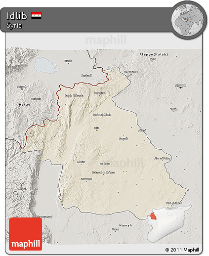 Shaded Relief 3D Map of Idlib, semi-desaturated