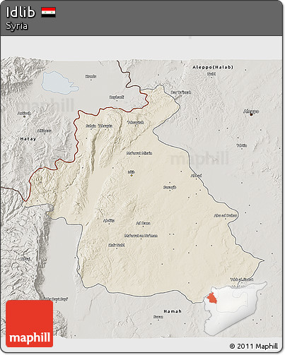 Shaded Relief 3D Map of Idlib, semi-desaturated
