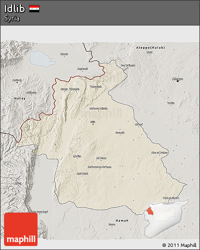 Shaded Relief 3D Map of Idlib, semi-desaturated