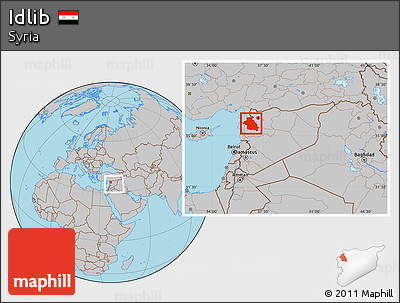 Gray Location Map of Idlib, within the entire country