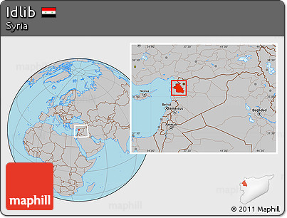 Gray Location Map of Idlib, within the entire country