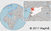 Gray Location Map of Idlib, highlighted country, within the entire country, hill shading
