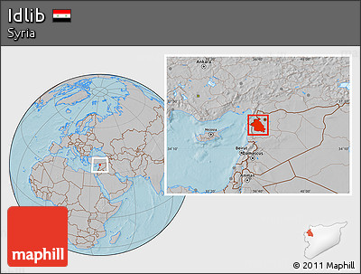 Gray Location Map of Idlib, hill shading