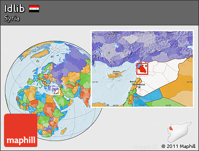 Political Location Map of Idlib, highlighted country