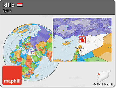 Political Location Map of Idlib, highlighted country
