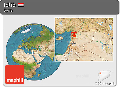 Satellite Location Map of Idlib, within the entire country