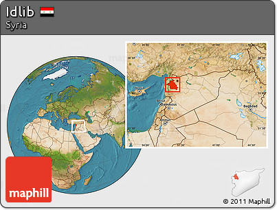 Satellite Location Map of Idlib, within the entire country