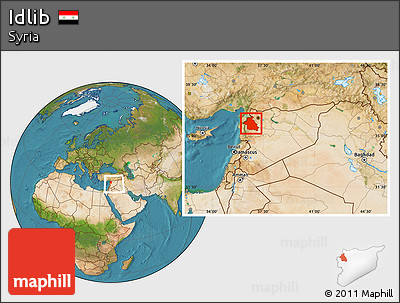 Satellite Location Map of Idlib, within the entire country