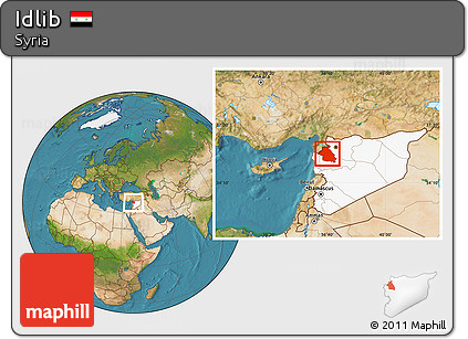 Satellite Location Map of Idlib, highlighted country