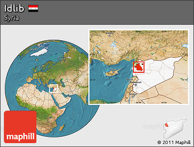 Satellite Location Map of Idlib, highlighted country