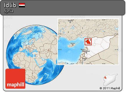 Shaded Relief Location Map of Idlib, highlighted country