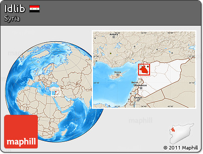 Shaded Relief Location Map of Idlib, highlighted country