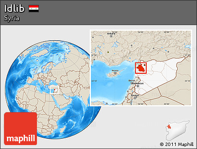 Shaded Relief Location Map of Idlib, highlighted country