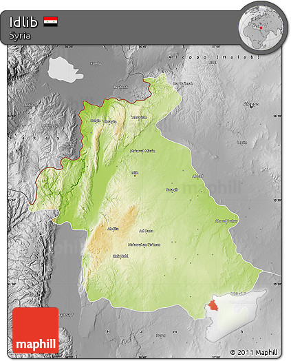 Physical Map of Idlib, desaturated