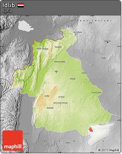 Physical Map of Idlib, desaturated