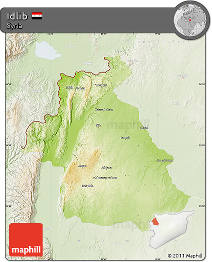 Physical Map of Idlib, lighten