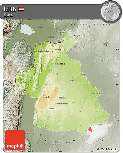Physical Map of Idlib, semi-desaturated