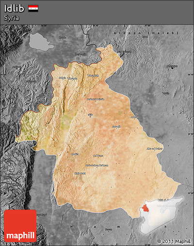 Satellite Map of Idlib, darken, desaturated