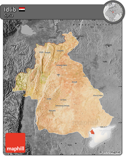 Satellite Map of Idlib, darken, desaturated