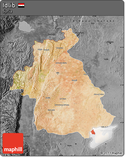 Satellite Map of Idlib, darken, desaturated