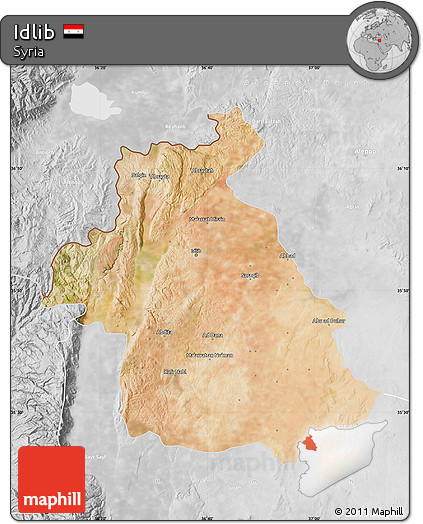 Satellite Map of Idlib, lighten, desaturated