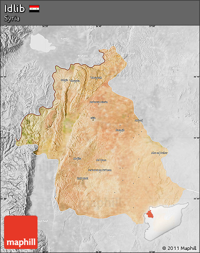 Satellite Map of Idlib, lighten, desaturated