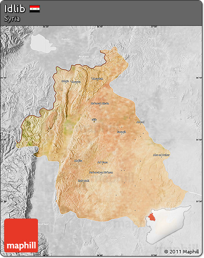 Satellite Map of Idlib, lighten, desaturated