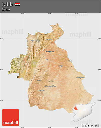Satellite Map of Idlib, single color outside