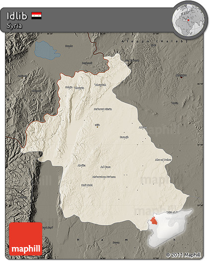 Shaded Relief Map of Idlib, darken