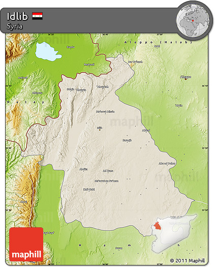Shaded Relief Map of Idlib, physical outside