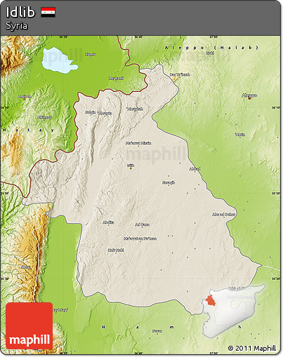 Shaded Relief Map of Idlib, physical outside