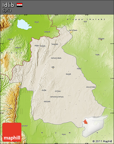 Shaded Relief Map of Idlib, physical outside