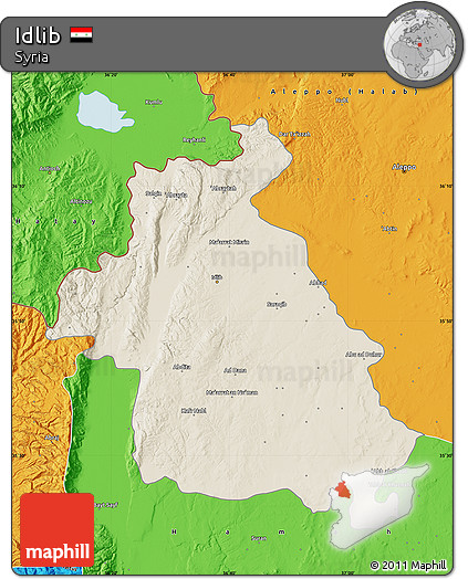 Shaded Relief Map of Idlib, political outside