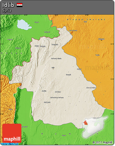 Shaded Relief Map of Idlib, political outside