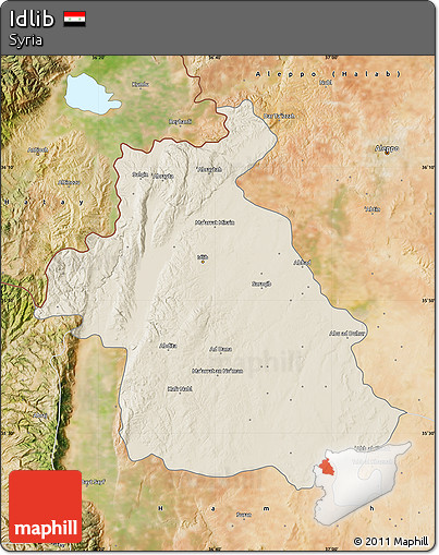 Shaded Relief Map of Idlib, satellite outside